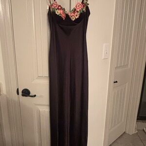 Elegant Black Floral Embroidered Dress